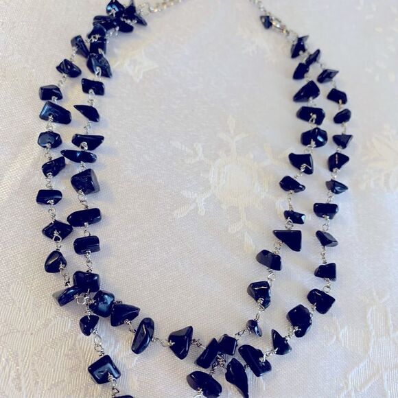 Onyx Necklace 2 Strand on Gold Tone Chain 18” Gorgeous - Picture 6 of 7